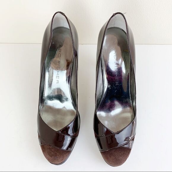 Marc Fisher Brown Patent/Suede Platform Heels - Picture 2 of 8
